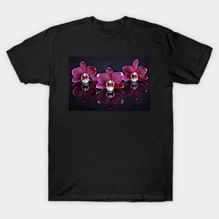 Three Purple Orchid Flowers Reflected T-Shirt